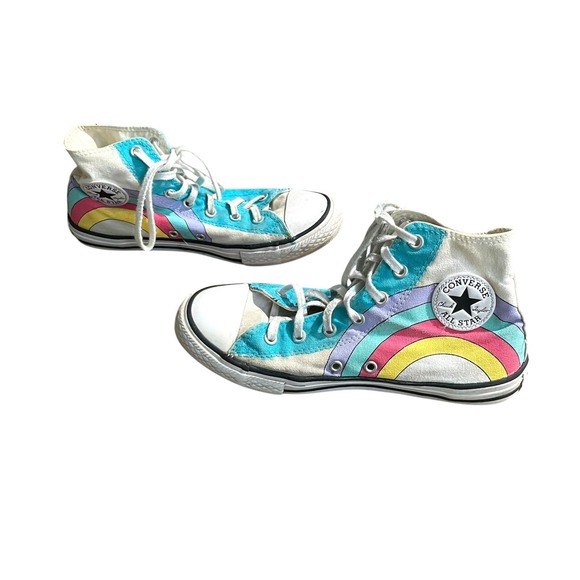Converse Shoes Juniors CTAS HI Top Blue Rainbow Size 4 - Picture 1 of 10